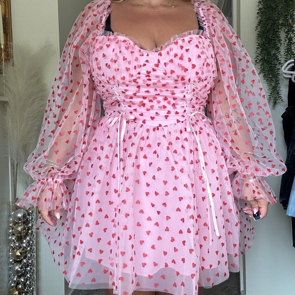 SUGAR THRILLZ HEART TULLE BABYDOLL DRESS-UNWORN